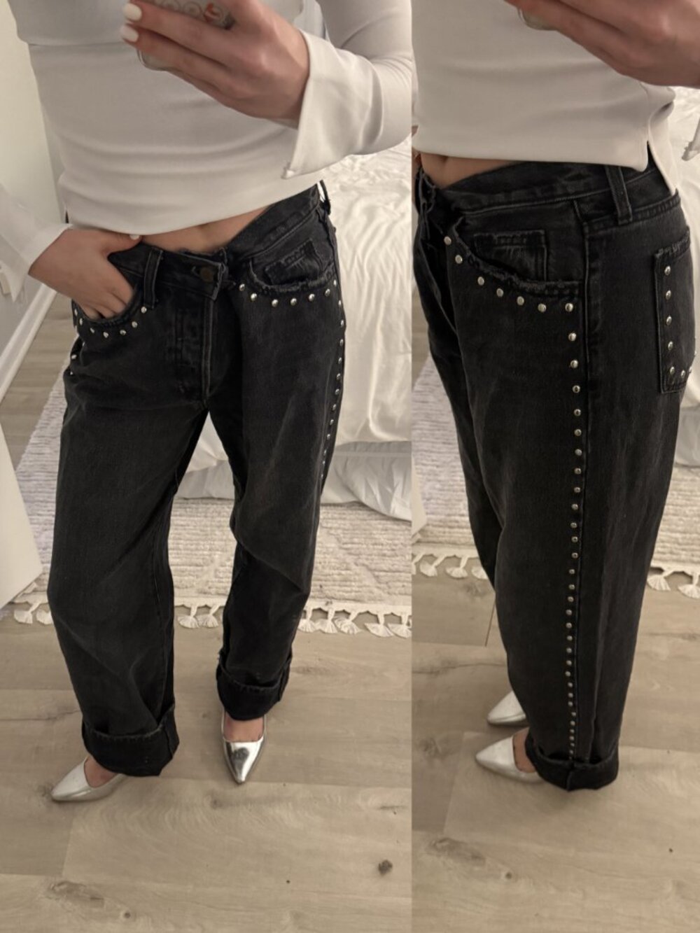 Abercrombie & Fitch Black Wash Studded Baggy Jeans